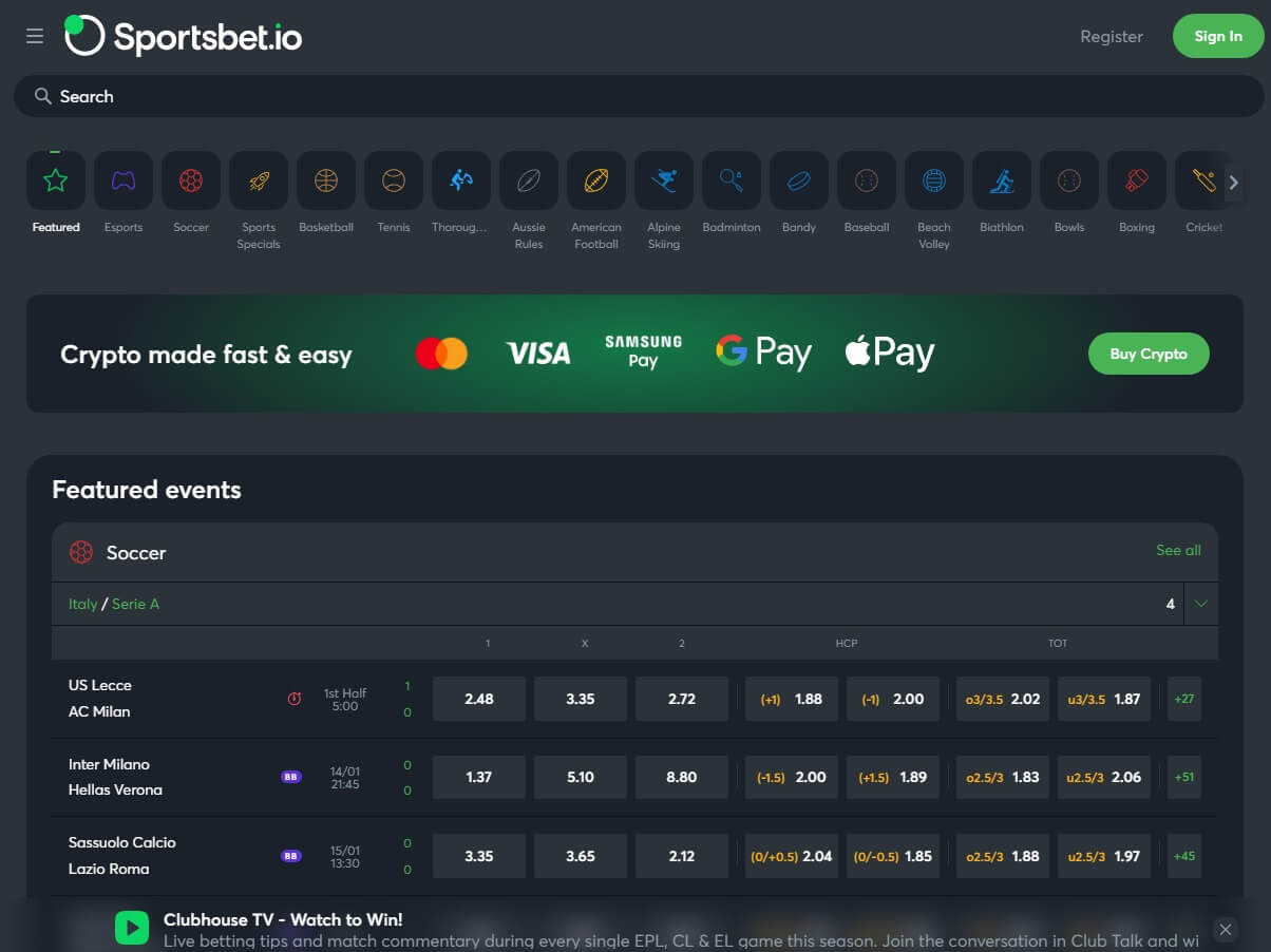 sportbet main page